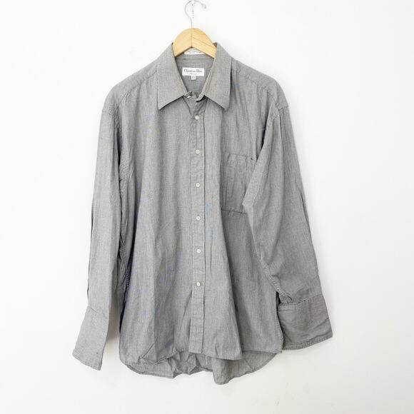 Christian Dior Men's Gray Button Up Top Size 16.5 - Picture 1 of 4